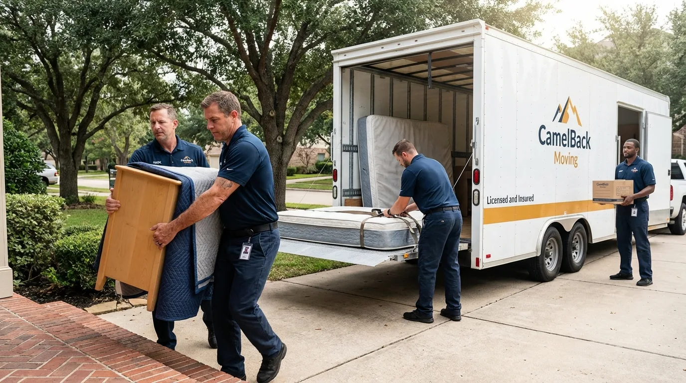 Crew loading residential truck for cross-state move from Diamond Bar, CA